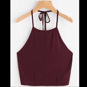 Small burgundy tie halter top